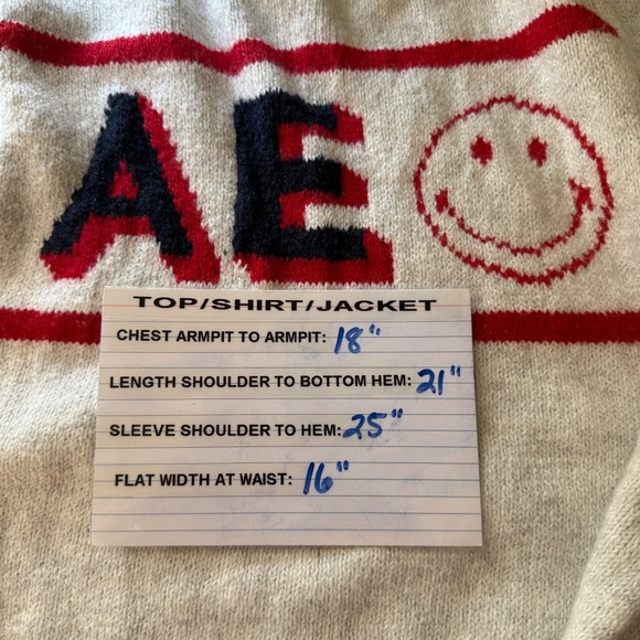 American Eagle Smiley Sweater Heather Gray AE Logo Women's Medium Preppy Retro - Picture 10 of 12